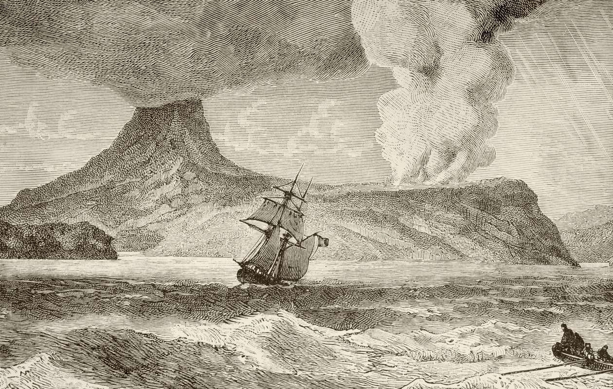 Erupción de la isla Krakatoa en agosto de 1883 de English School