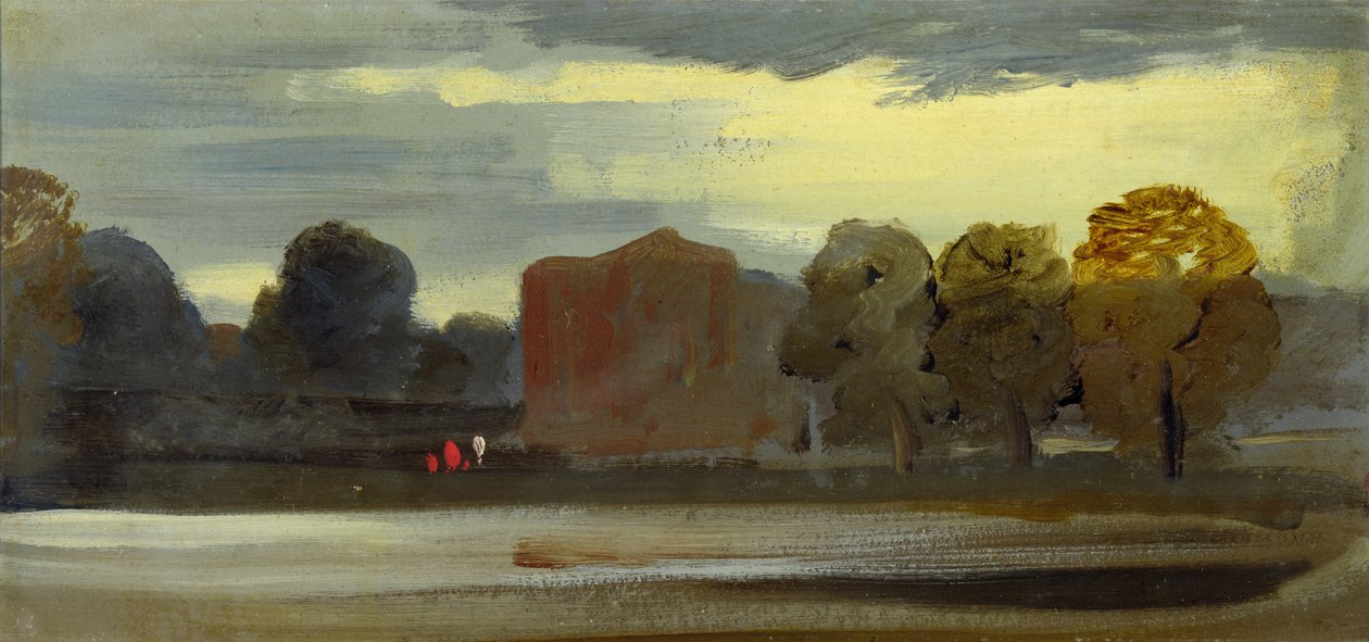 Paisaje con lago (Escena del lago) anteriormente atribuido a J.M.W. Turner (1775-1851) y también atribuido a Peter de Wint (1784-1849), 1828-29 de English School
