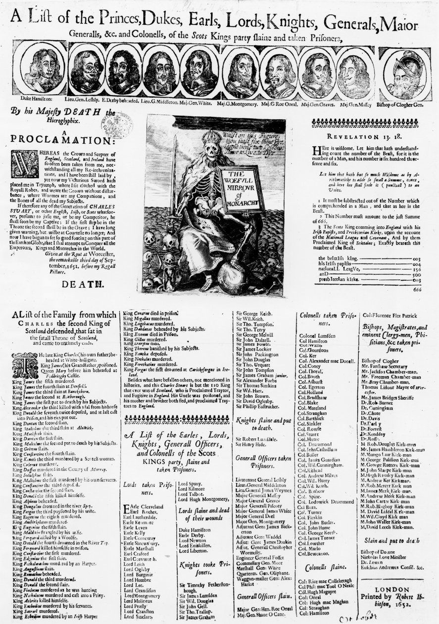 Lista de los leales al Rey de Escocia que fueron asesinados y tomados prisioneros, 1652 de English School