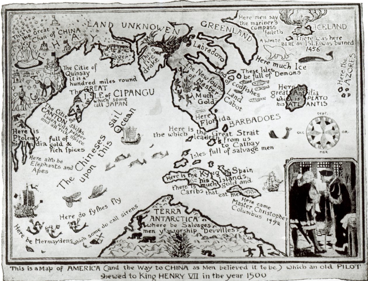 Mapa de América y direcciones a China, se cree que es una copia de un original del siglo XVI de English School
