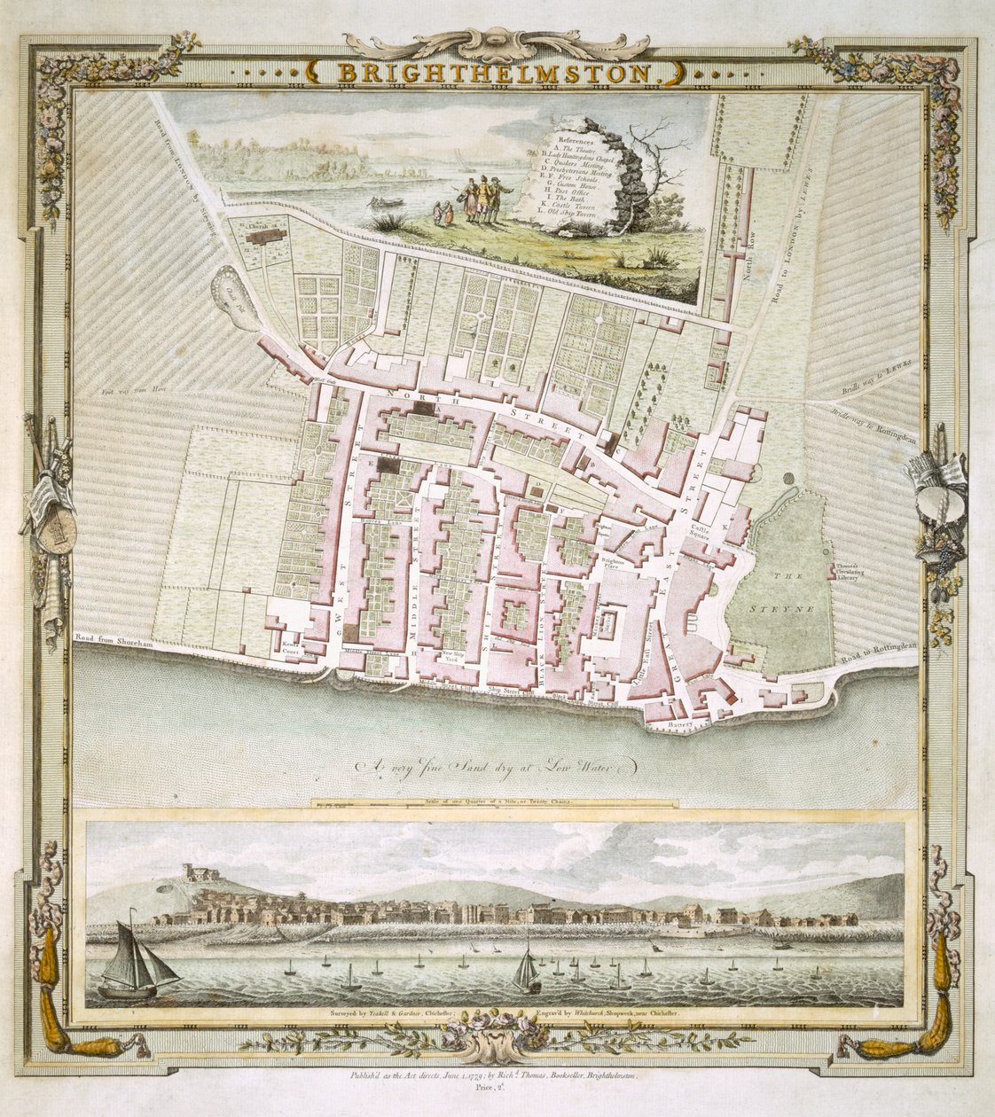 Mapa de Brighton por Thomas Yeakell y William Gardner, grabado por Whitchurch, 1779 de English School