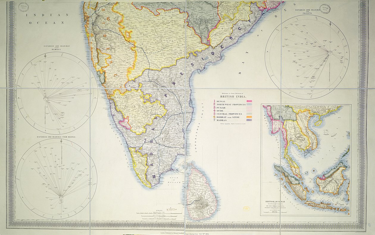 Mapa del sur de la India británica, 1872 de English School