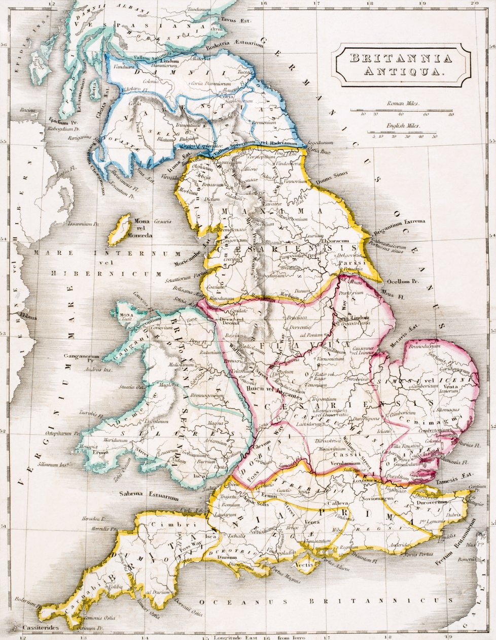 Mapa de Inglaterra, Britannia Antiqua, de 