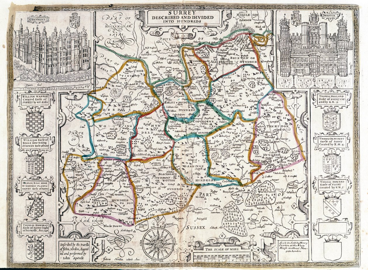 Mapa de Surrey, descrito y dividido en cientos de English School