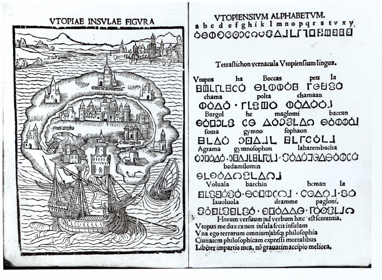Mapa de la Isla de Utopía y su alfabeto de English School