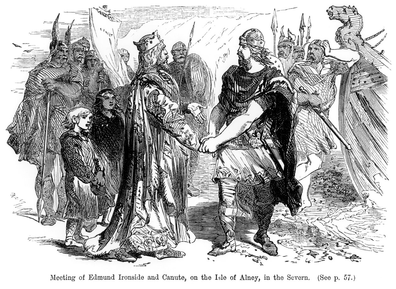 Encuentro de Edmundo Costas de Hierro (981-1016) y Canuto (994-1035) en la Isla de Alney en el Severn en 1016 de English School
