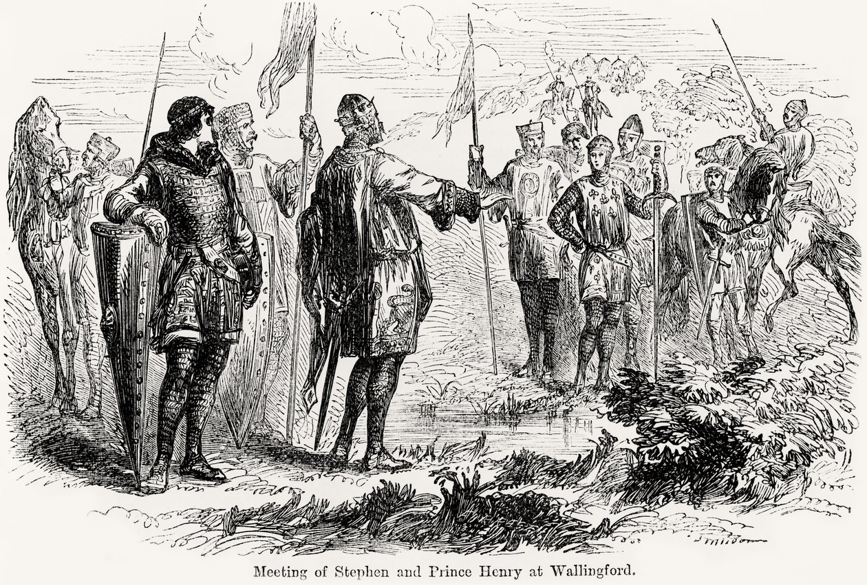 Encuentro de Esteban de Blois (c.1097-1154) y el Príncipe Enrique de Anjou (1133-89) en Wallingford de English School