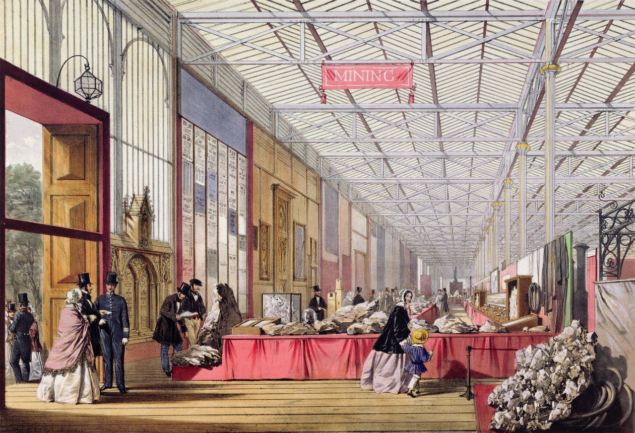 Minerales: Galería que muestra rocas y cristales en la Gran Exposición de 1851 de English School