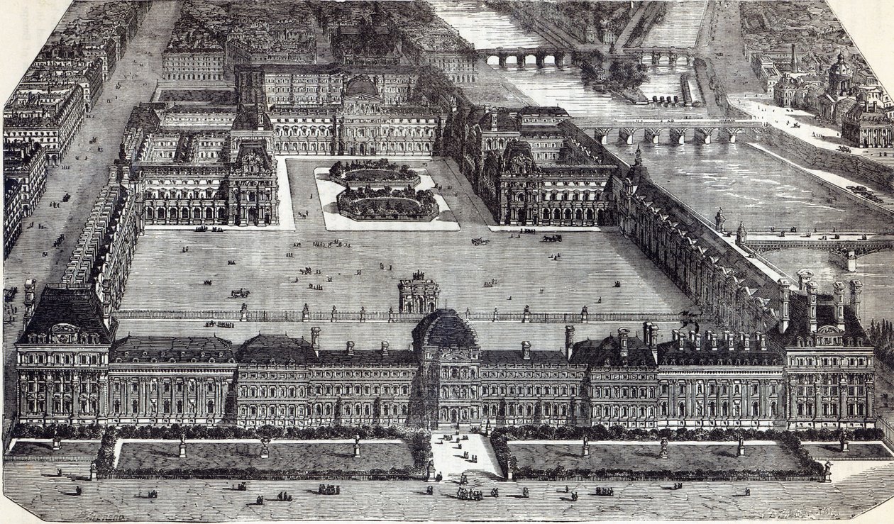 Vista moderna de las Tuileries y el Louvre, París, 1845 de English School
