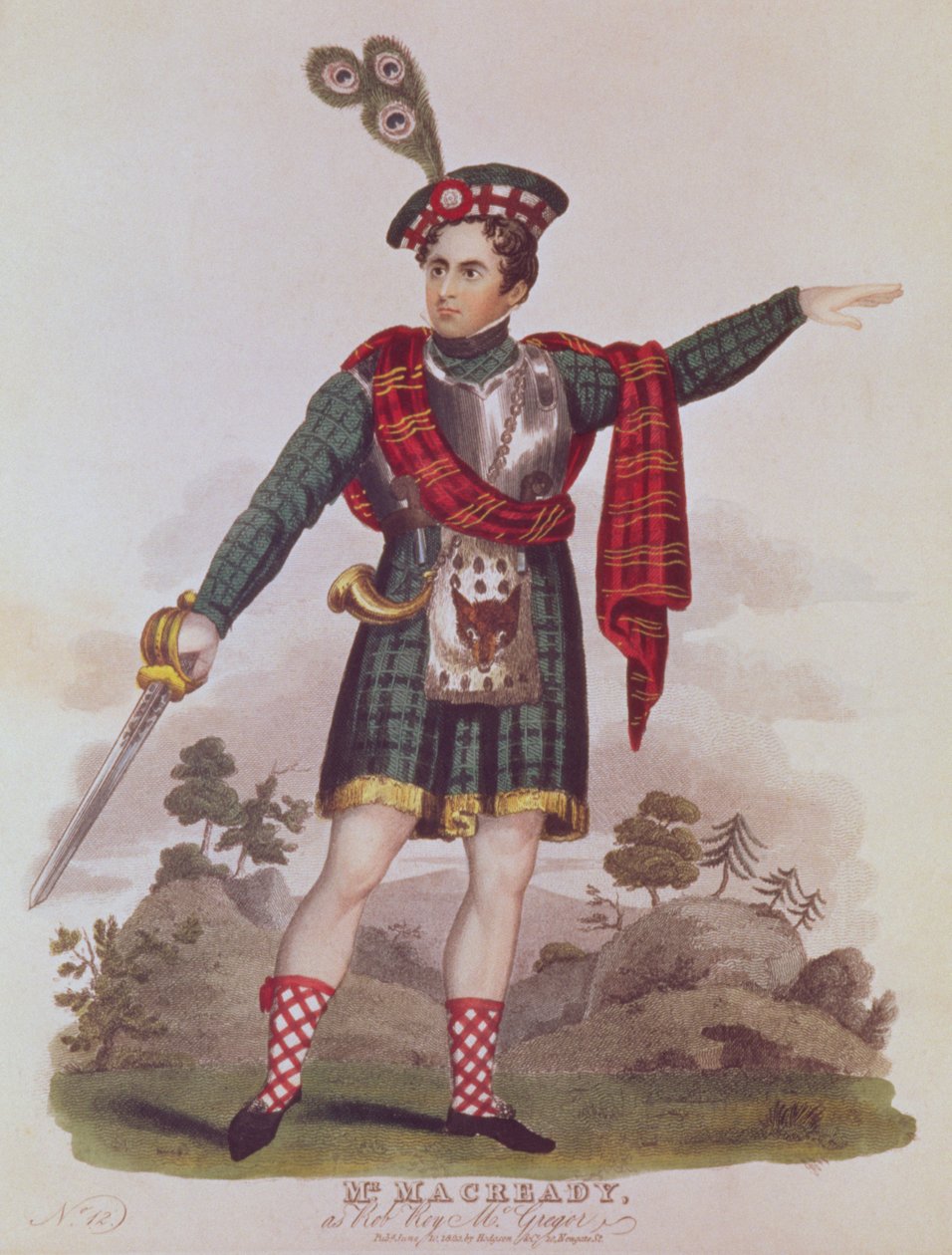 El Sr. Macready en el papel de Rob Roy Macgregor de una dramatización de la novela 