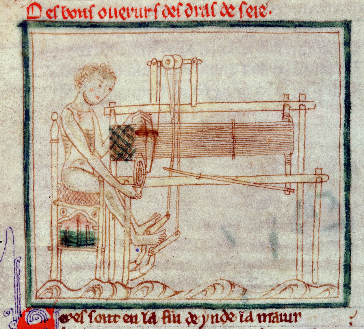 Telar de pedal, del Romance de Alejandro, 1250 de English School