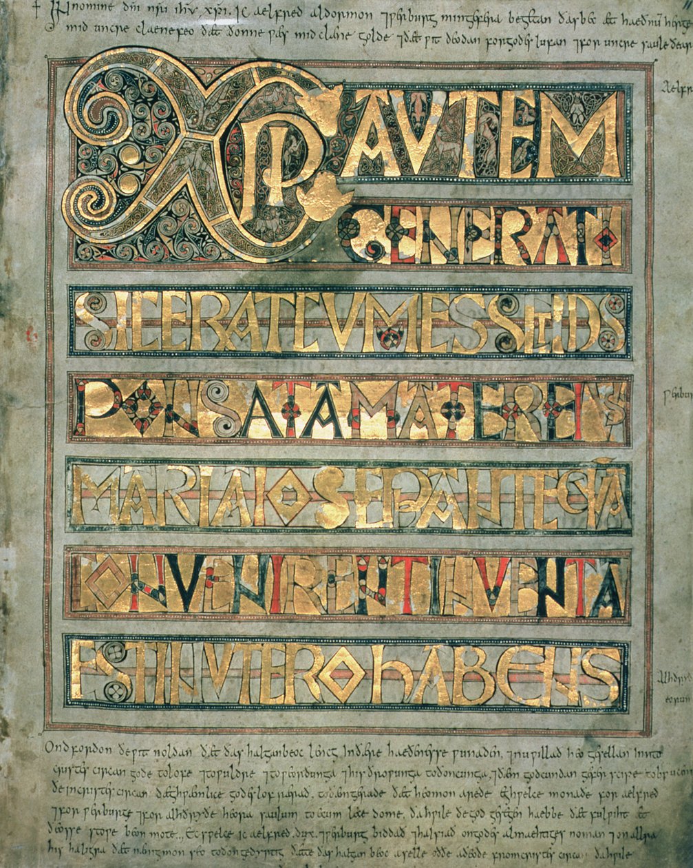 Ms A 135 f.11r Texto iluminado, página inicial `Xpi a San Mateo, del Codex Aureus de Estocolmo, c.750 de English School
