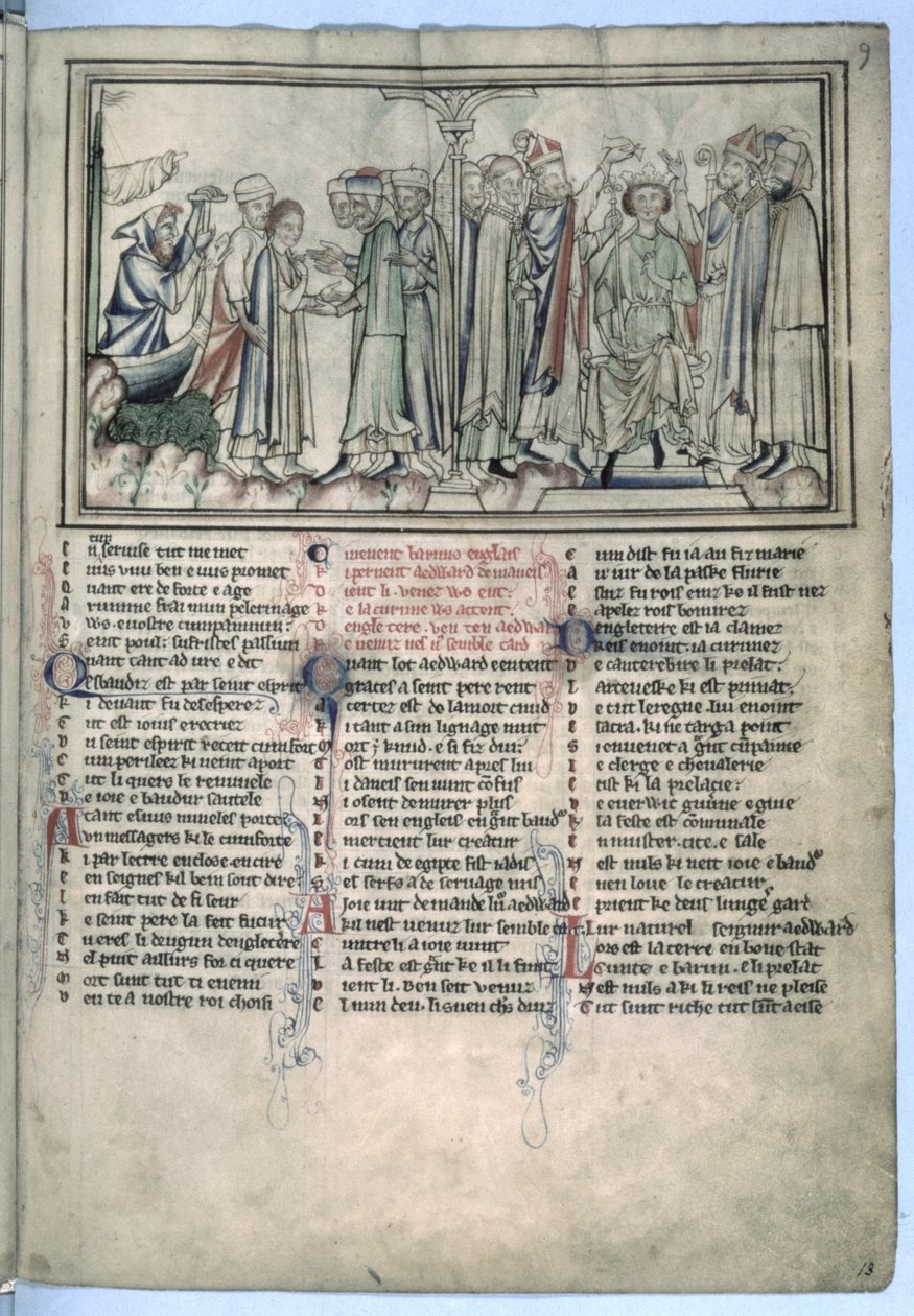 La unción y coronación de Eduardo el Confesor en 1043, de la Vida de San Eduardo el Confesor, c.1250-60 de English School