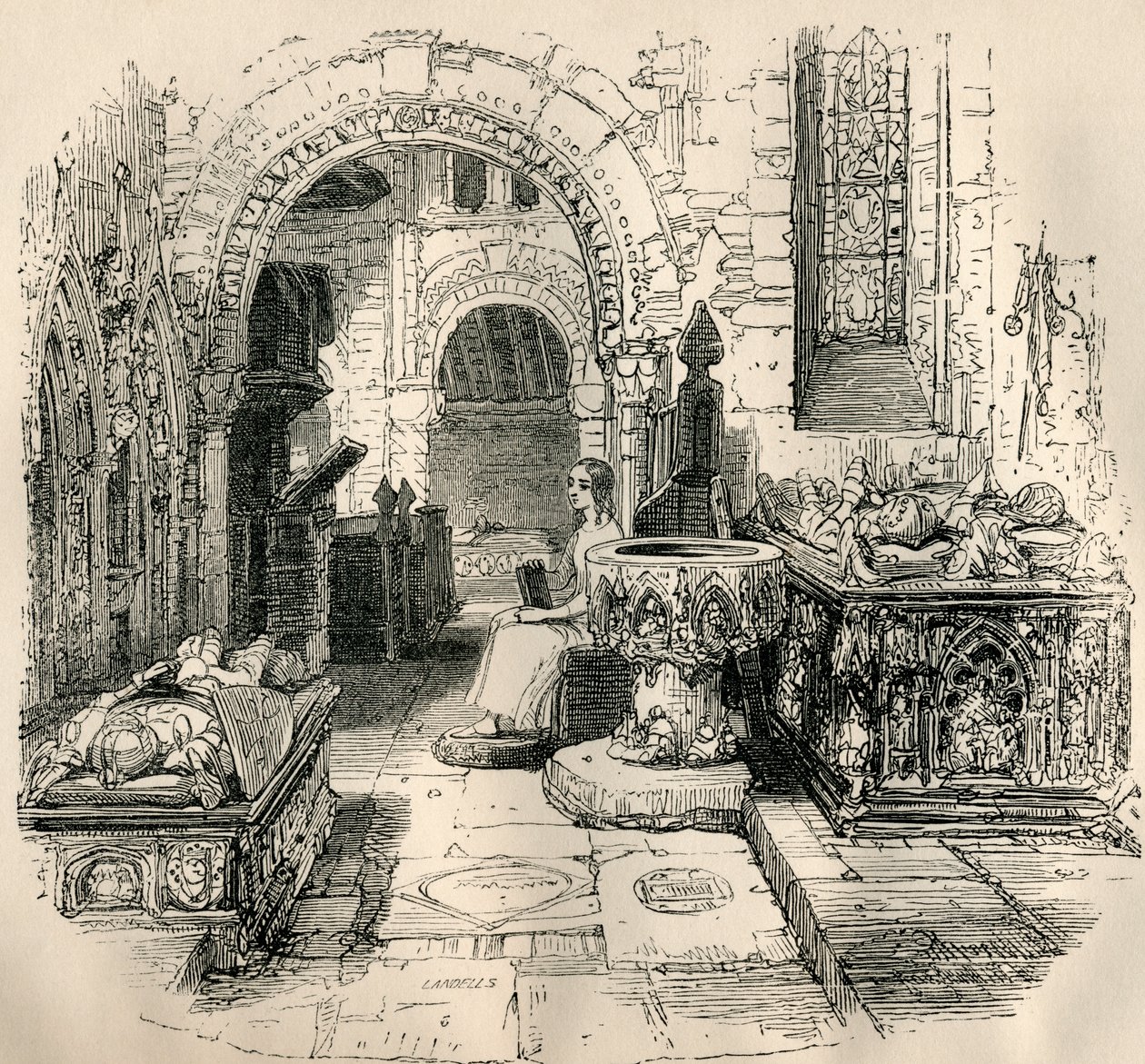 Nell Trent sentada en la vieja iglesia, de 