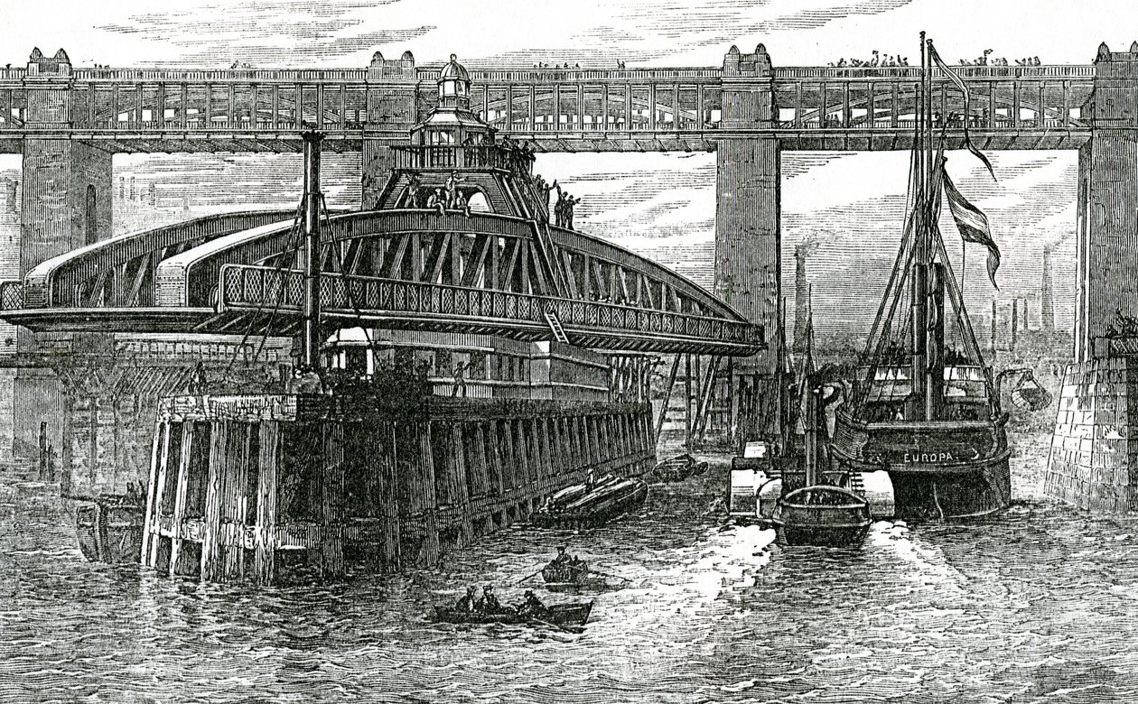Inauguración del nuevo puente giratorio en Newcastle-upon-Tyne, 1876 de English School