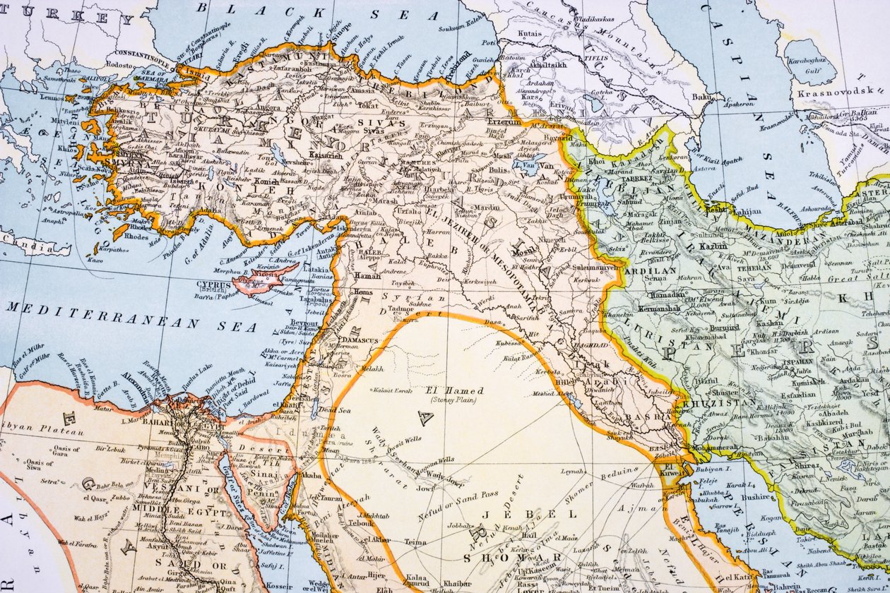 Mapa parcial del Medio Oriente en la década de 1890, de 