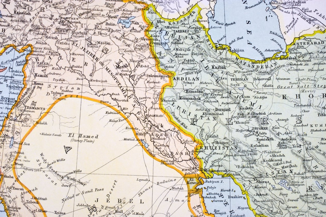 Mapa parcial del Medio Oriente en la década de 1890, de 