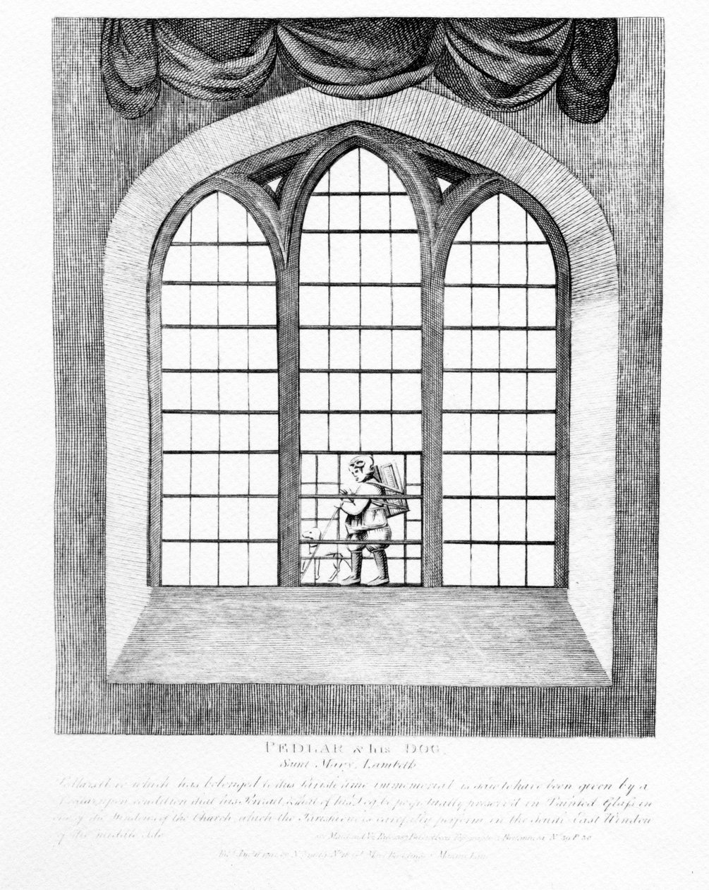Vendedor ambulante y su perro, Saint Mary Lambeth, 1791 de English School