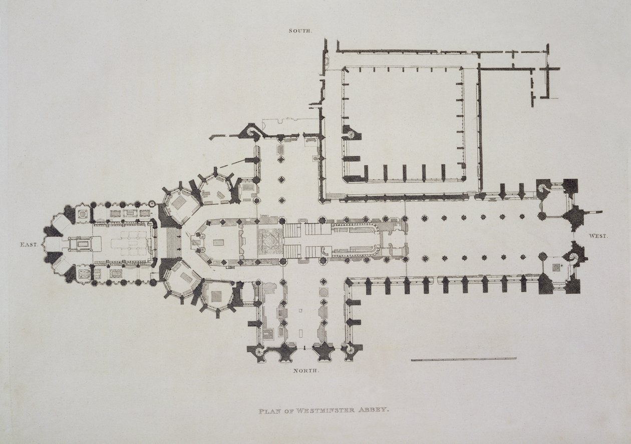 Plano de la Abadía de Westminster, lámina 1 de Westminster Abbey, pub. por Rudolph Ackermann 1812 de English School