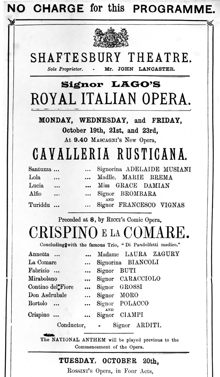 Cartel anunciando una representación de 