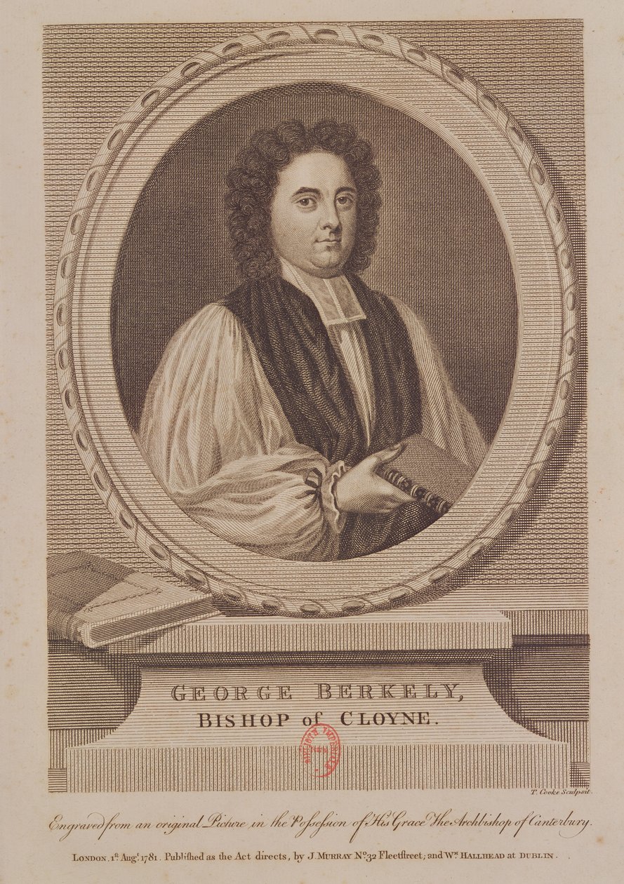 Retrato de George Berkeley (1685-1753) Obispo de Cloyne, grabado por Thomas Cook (1744-1818) c.1781 de English School