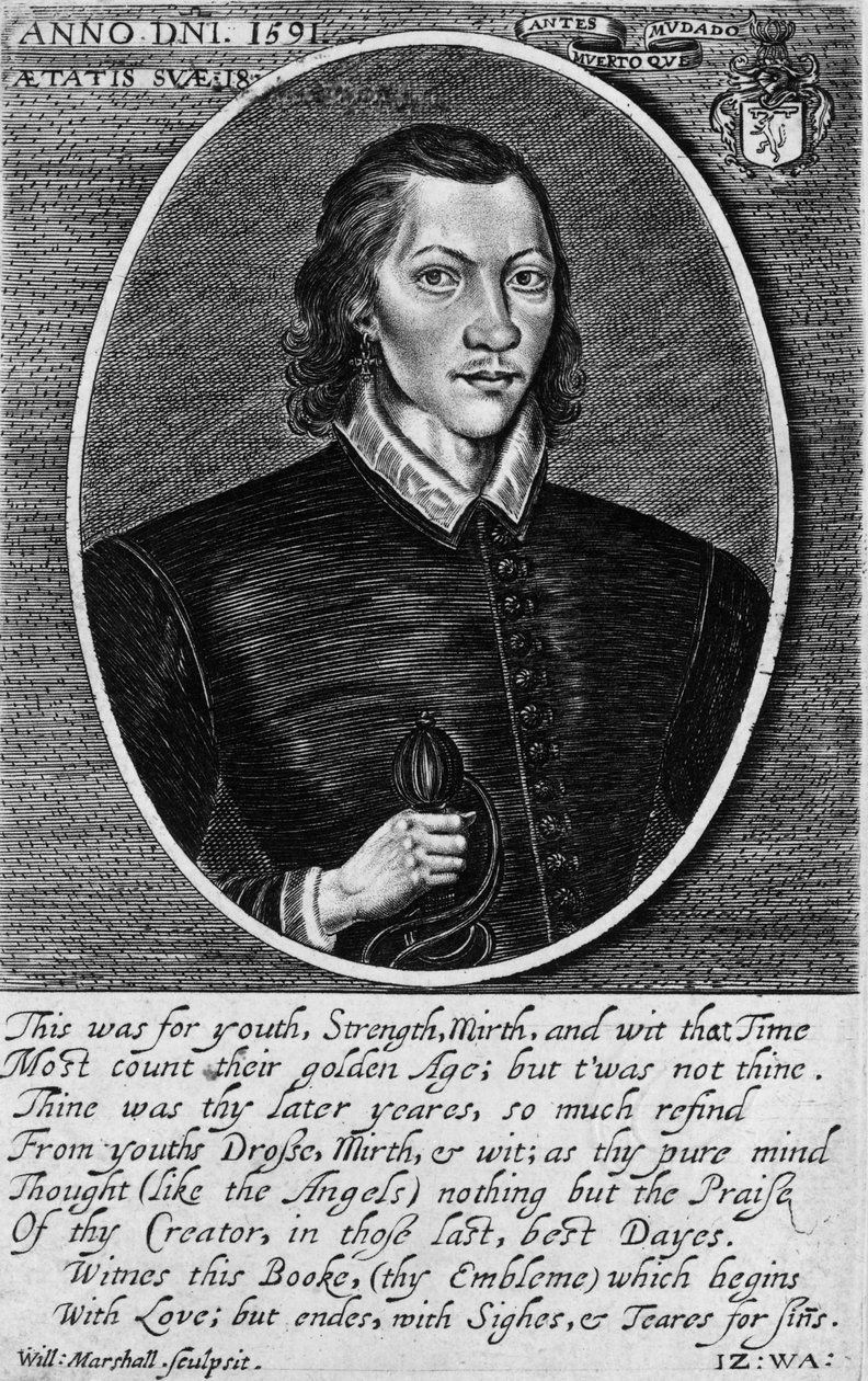 Retrato de John Donne, fechado en 1591, frontispicio de 