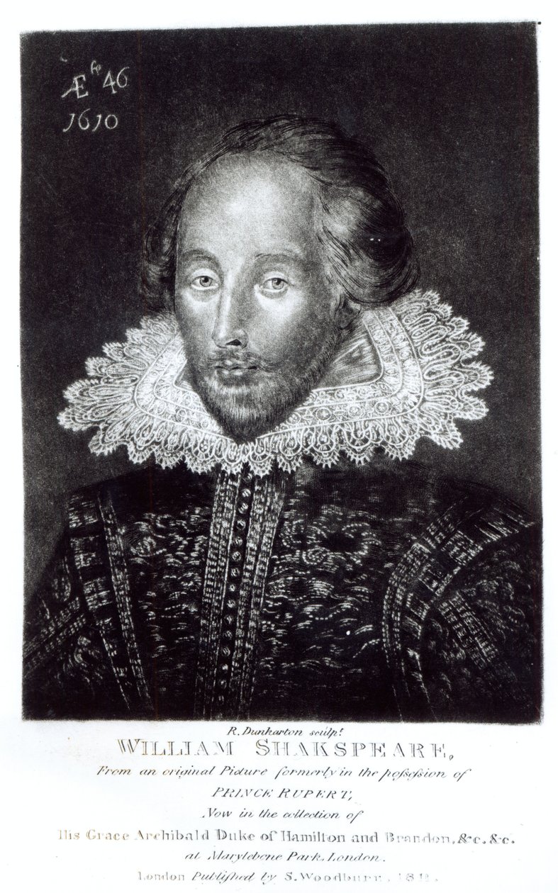 Retrato de William Shakespeare (1564-1616), grabado por Robert Dunkarton (1744-1817), publicado por S.Woodburn, 1811 de English School