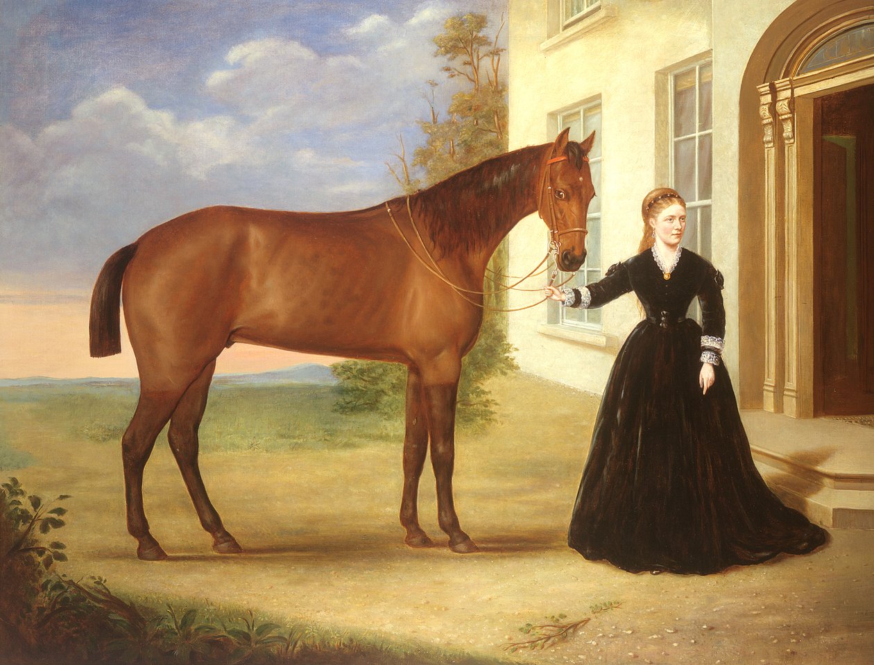 Retrato de una dama con su caballo, c.1840 de English School