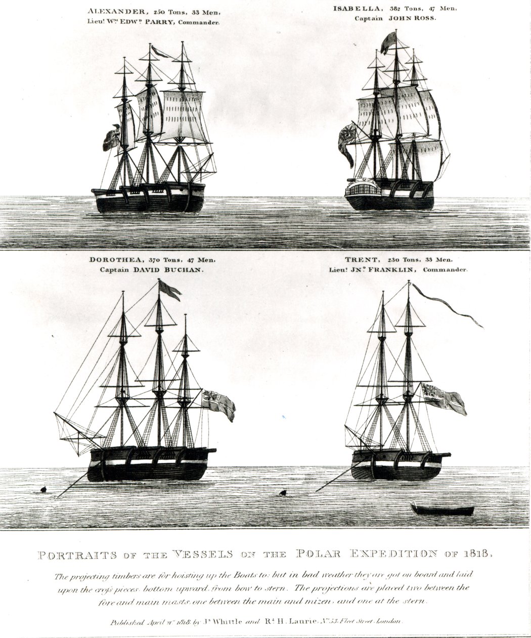 Retratos de los barcos en la Expedición Polar, 1818 de English School