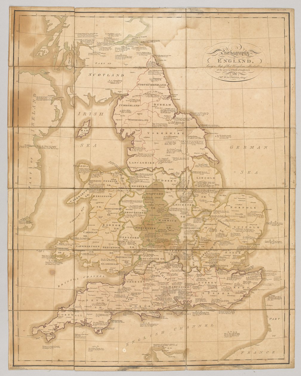 Praehagraphy de Inglaterra, siendo un mapa de ese Reino que ilustra las principales batallas libradas en él, pub. 1807 de English School
