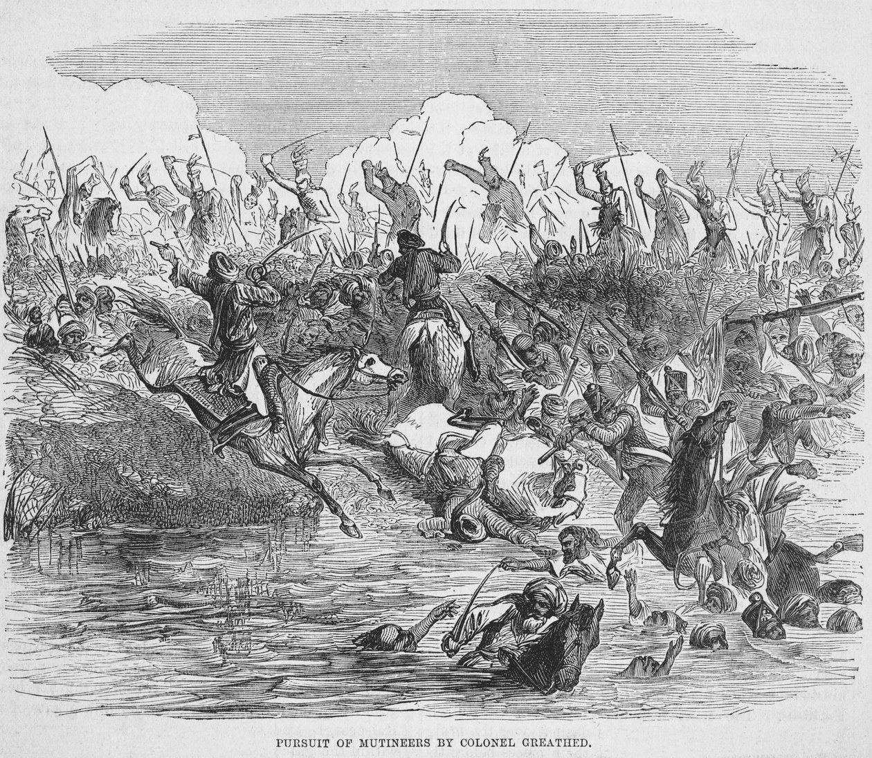 Persecución de amotinados por el Coronel Greathed, 1857 de English School