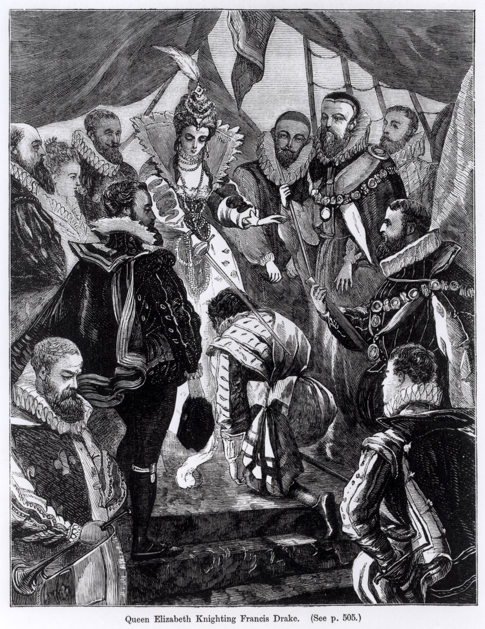 La Reina Isabel I (1530-1603) Armando Caballero a Francis Drake (c.1540-96) en 1581 de English School