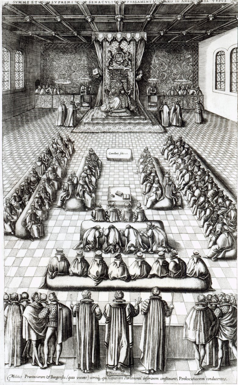 Reina Isabel I (1533-1603) en el Parlamento de English School