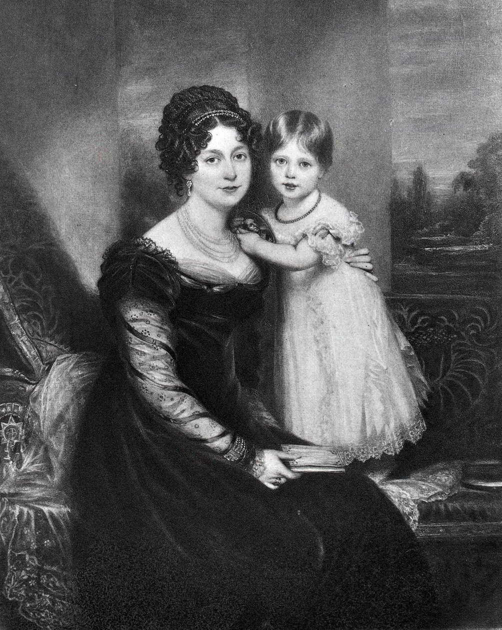 La reina Victoria de bebé con su madre la duquesa de Kent, c.1822 de English School