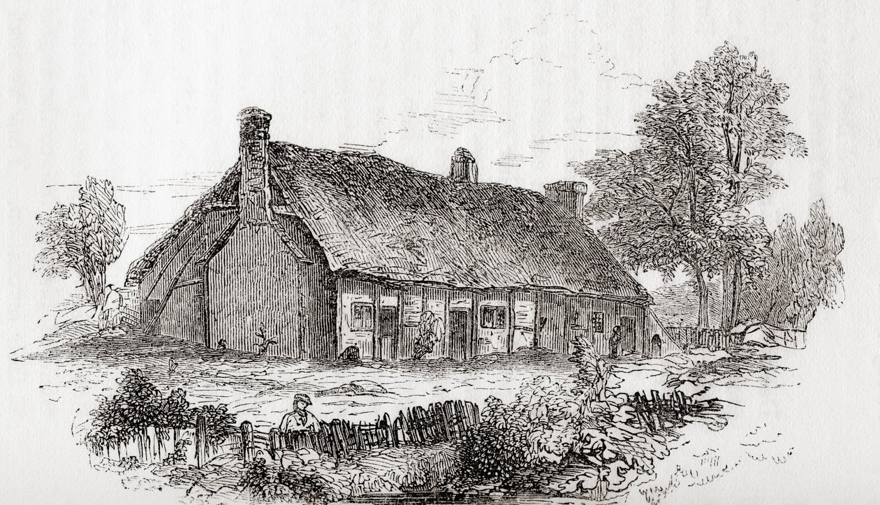Casa de Samuel Butler, Pershore, Worcestershire, Inglaterra. Samuel Butler, 1613-1680. Poeta y satírico inglés, de Old England: A Pictorial Museum, pub. 1847 de English School