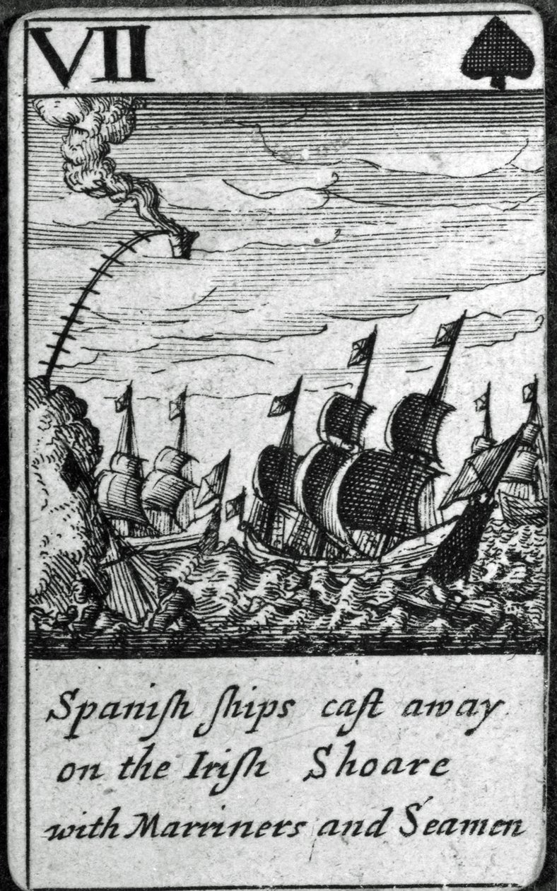 Naves españolas naufragadas. VII de espadas de una baraja de cartas de English School