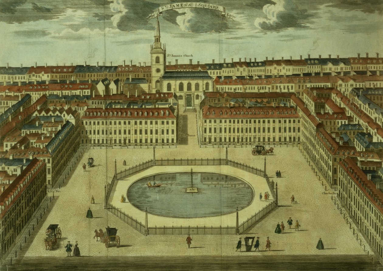 Plaza de St. James, para Stows Survey of London, pub. 1754 de English School