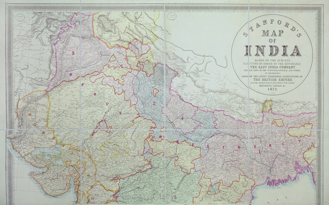 Mapa de la India de Stanfords, 1872 de English School