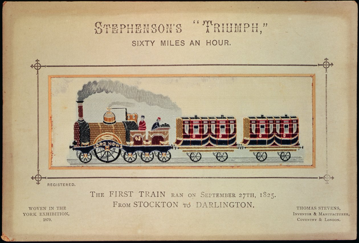 El triunfo de Stephenson, tejido para la Exposición de York, 1879 de English School