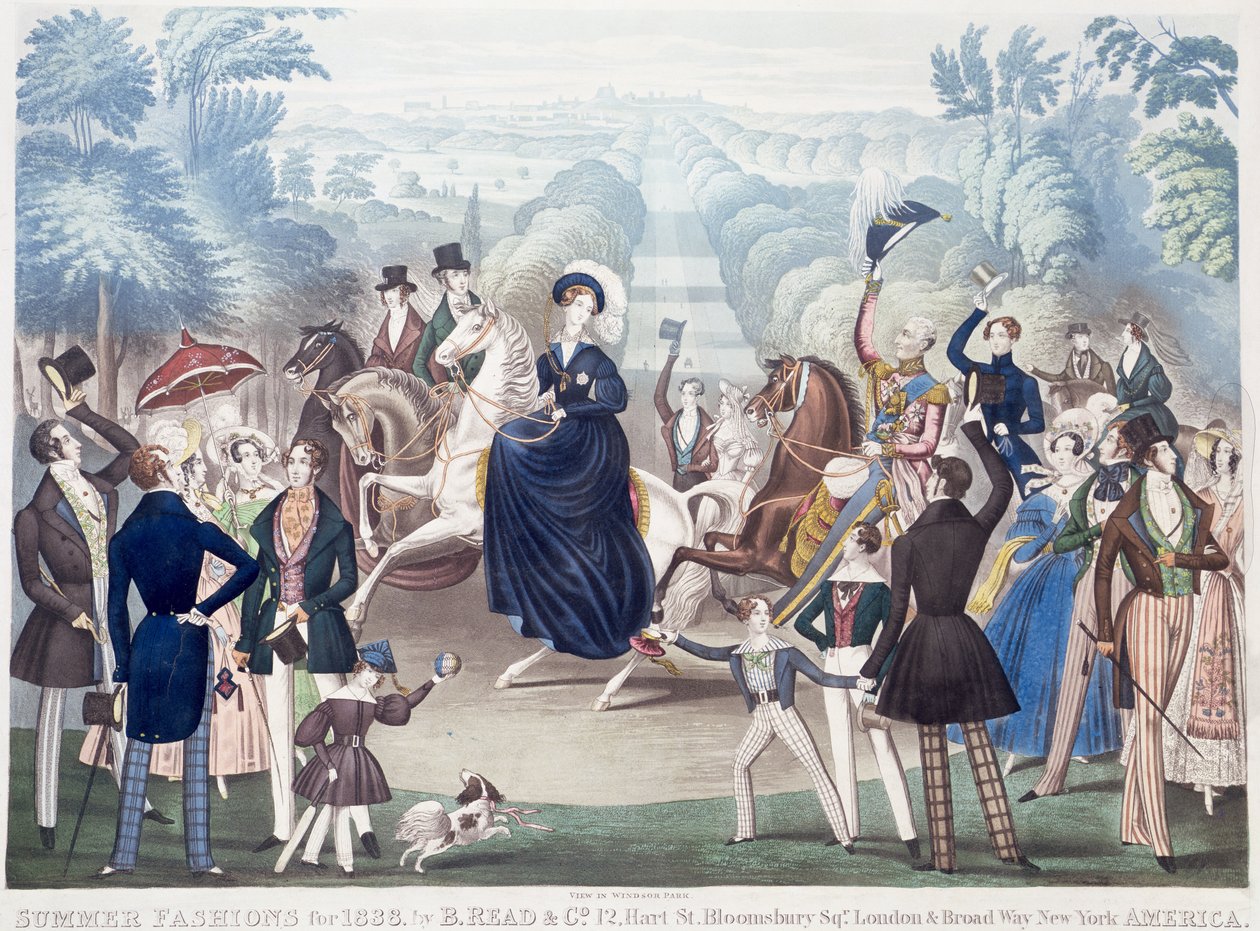 Modas de verano para 1838, Vista en Windsor Park por B Read and Co. de English School