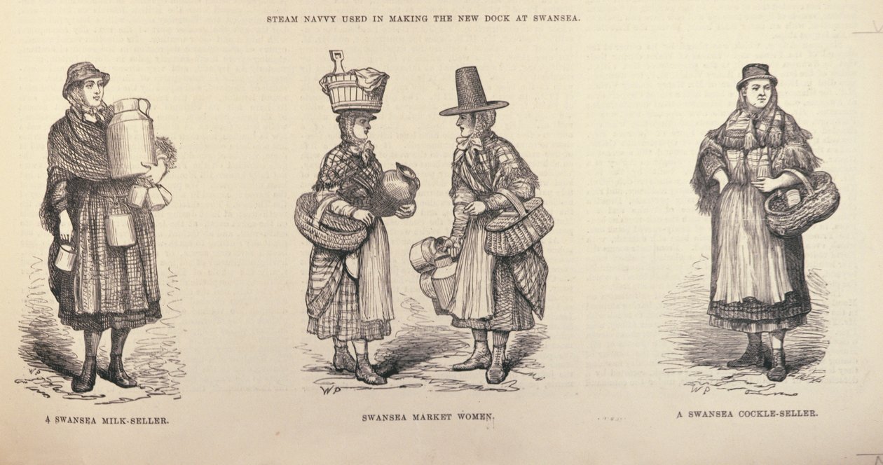 Vendedora de leche de Swansea, mujer del mercado de Swansea y vendedora de berberechos de Swansea, de 