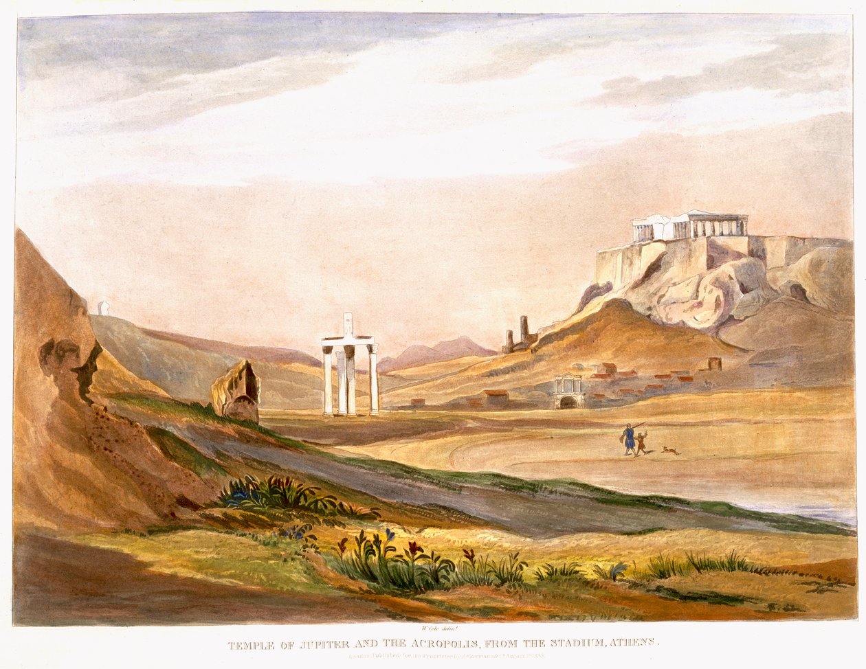 Templo de Júpiter y la Acrópolis, desde el estadio, Atenas, publicado en Londres 1835 de English School