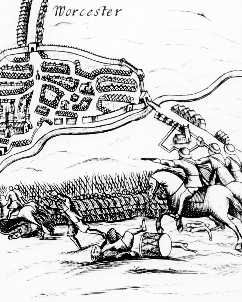 La batalla de Worcester el 3 de septiembre de 1651, publicada en una hoja suelta de 1660 de English School