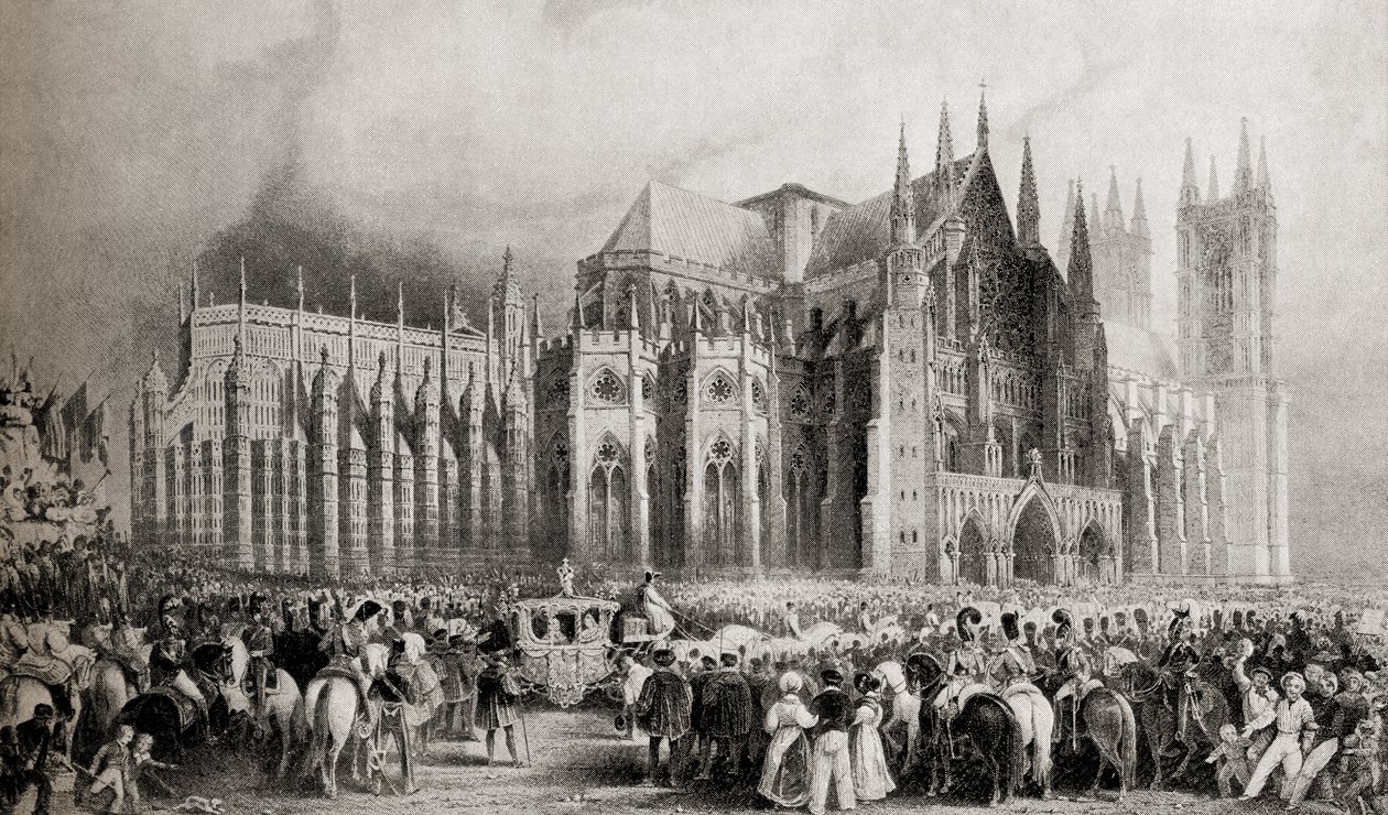 Procesión de coronación de Guillermo IV (1765-1837) y la Reina Adelaida (1792-1849) el 8 de septiembre de 1831 de English School