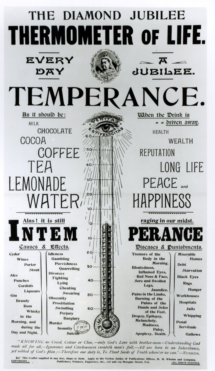 El Termómetro de la Vida del Jubileo de Diamante, impreso por M. M. Whelan and Company, 1897 de English School