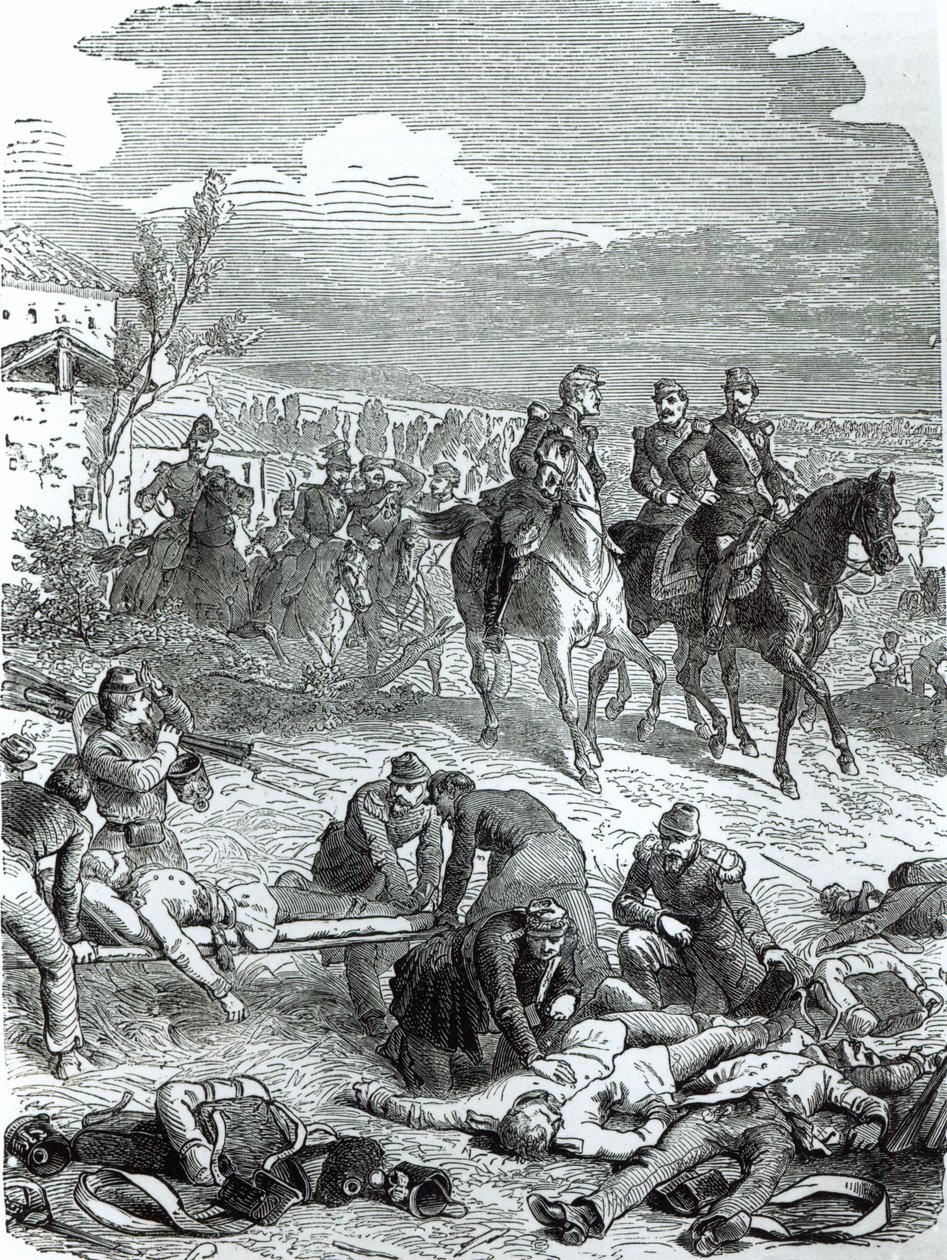 El Emperador Napoleón III en el campo de batalla en Solferino, 24 de junio de 1859 de English School