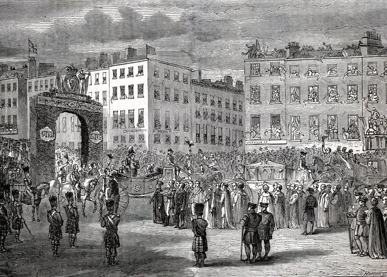 La entrada de Jorge IV (1762-1830) en Dublín, 3 de septiembre de 1821, grabado por Pearson de English School