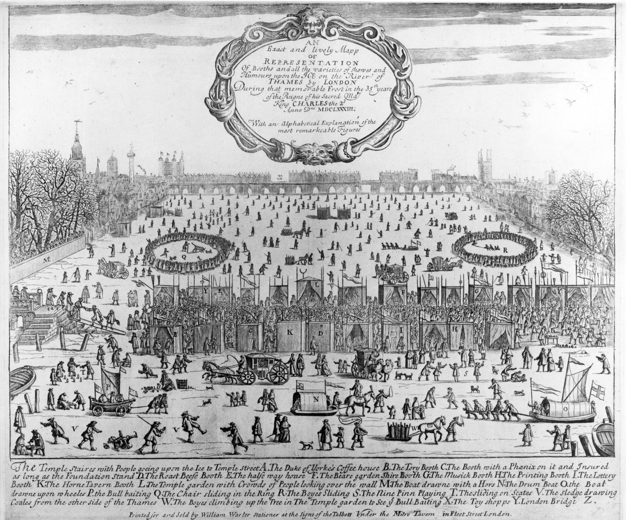 La feria de hielo del invierno de 1683-84 en el Támesis, con el Puente de Londres al fondo. c.1684 de English School