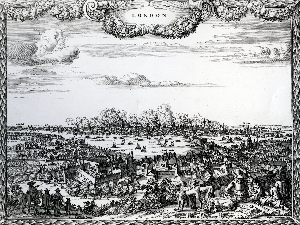 El gran incendio de Londres, grabado por Justus Danckerts, c.1670-90s de English School
