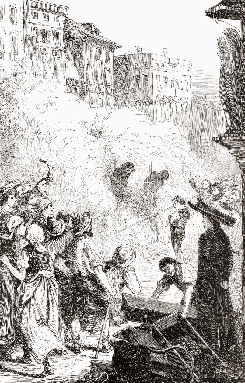 La masacre de protestantes en Barletta, Italia, c.1865 de English School